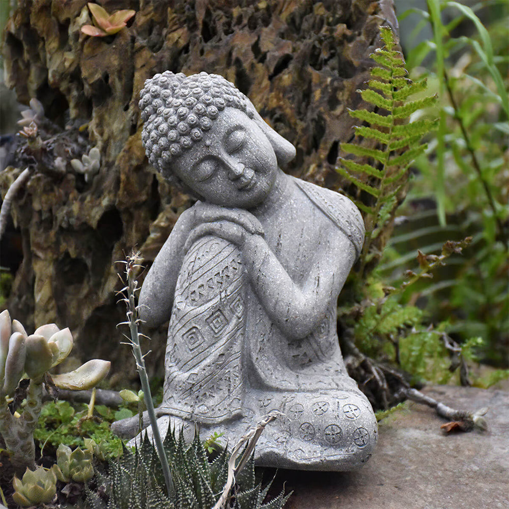 Polyresin Gray Outdoor Garden Buddha Statue