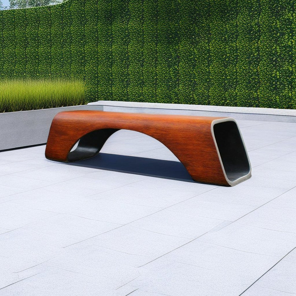 Outdoor Bench Lawn Lounge Chair Imitation Wood Grain Fiberglass Fashion Patio Bench